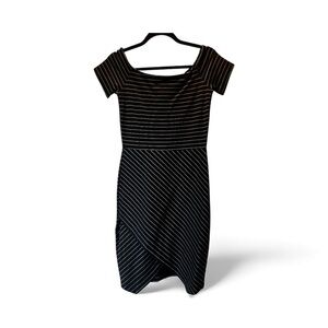 Vanity Room NWT Small Black & White Off the Shoulder Striped Faux Wrap Mini